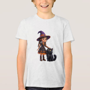 Camiseta Triblenda Bruja y gato negro Fantasía de Halloween de bruja