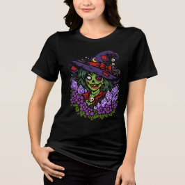 Camiseta Triblenda Bruja Zombie de Febrero con Gemas y Flores