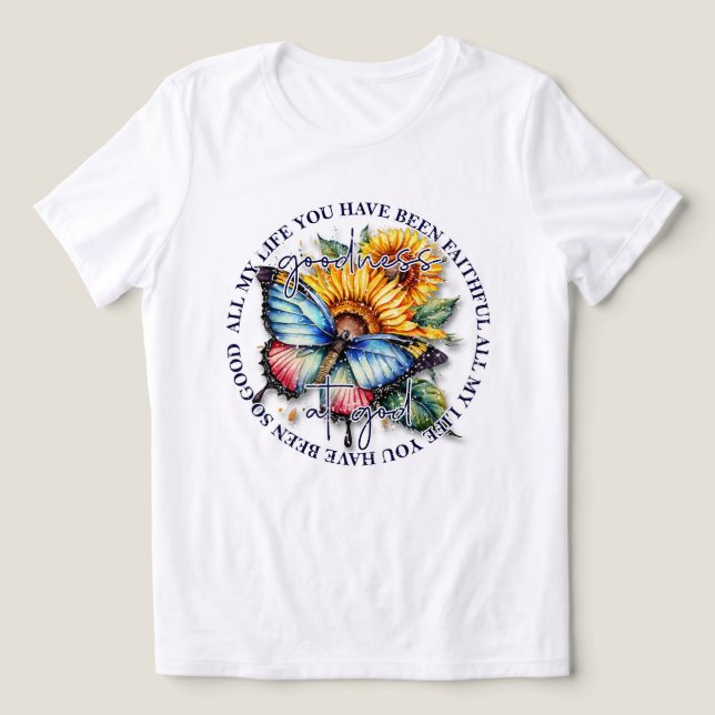 Camiseta Triblenda Buena cita de Dios con mariposa y girasol (Diseño delantero )