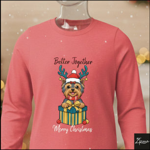 Camiseta Triblenda Bufanda de Reno de Navidad para Yorkie Regalo Gráf