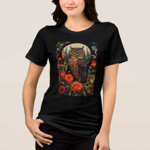 Camiseta Triblenda Búho de Noche con una Luna Llena