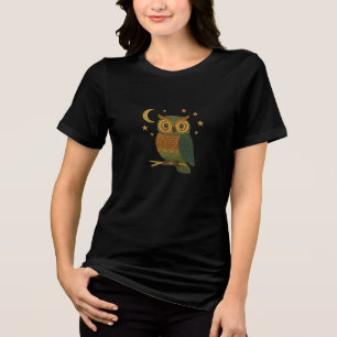 Camiseta Triblenda Búho Lindo en una Rama con Estilo Bordado Unisex