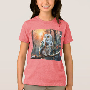 Camiseta Triblenda Búho nevado colorido en bosque otoñal