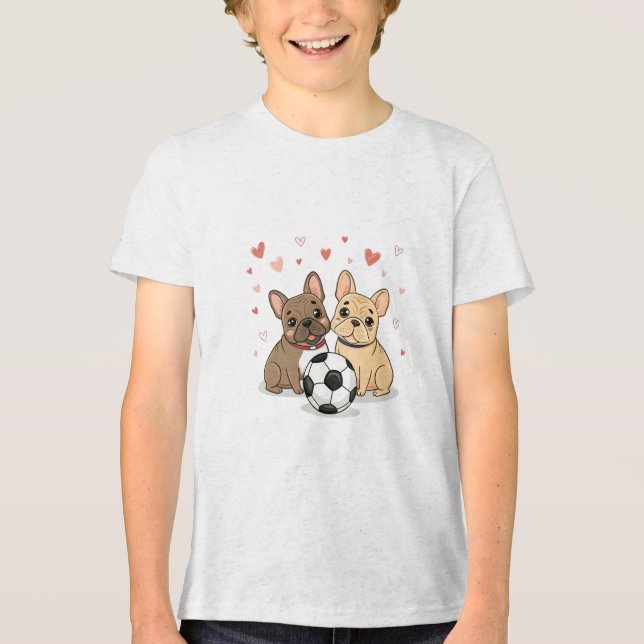 Camiseta Triblenda Buldog Francés with soccer ball Valentine's Day (Anverso)