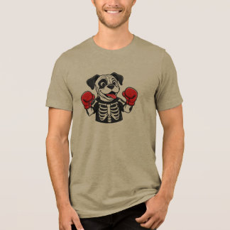 Camiseta Triblenda Bulldog gracioso de Halloween esqueleto boxeando p