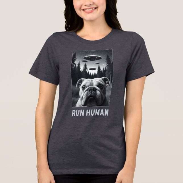 Camiseta Triblenda Bulldog Selfie OVNI Fun Quirky Regalo (Anverso)