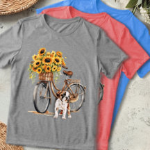 Bulldog y bicicleta de girasoles