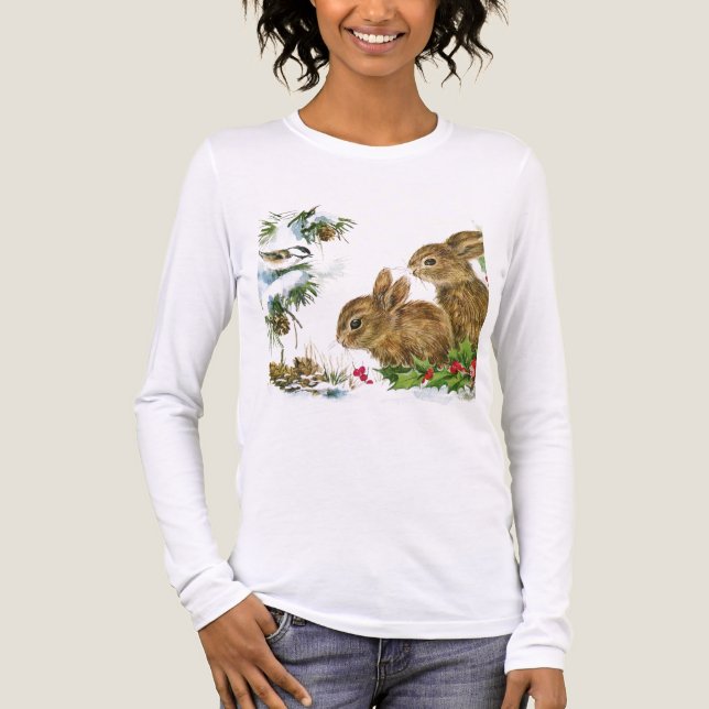 Camiseta Triblenda Bunnies and Bird Enjoy Snow (Anverso)