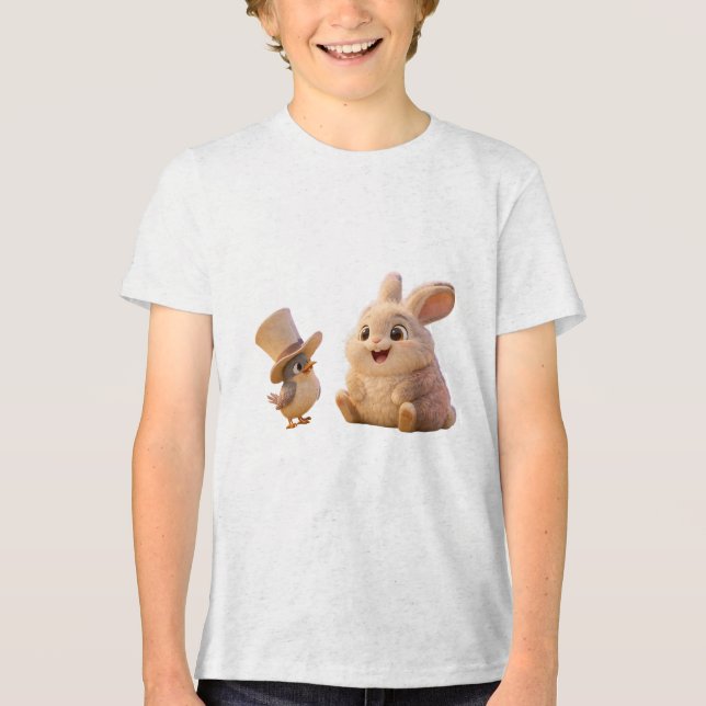 Camiseta Triblenda Bunny y Bird con sombrero superior (Anverso)
