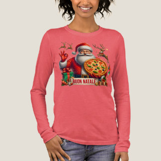 Camiseta Triblenda Buon Natale Italian Santa with Pizza & Reindeer
