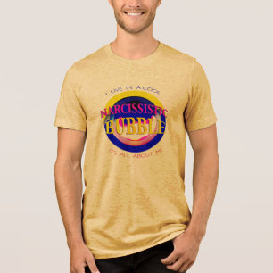 Camiseta Triblenda "Burbuja narcisista" en rojo azul rosado