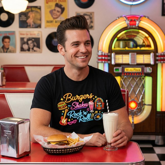 Camiseta Triblenda Burgers Shakes Rock 'n' Roll Neon Diner Graphic (Subido por el creador)