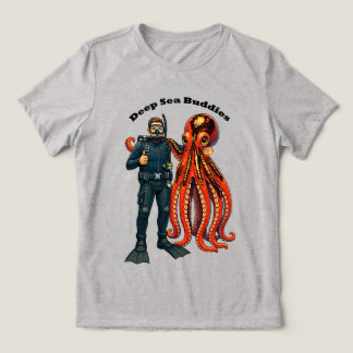 Camiseta Triblenda Buzo de buceo en apnea posando con un pulpo gigant
