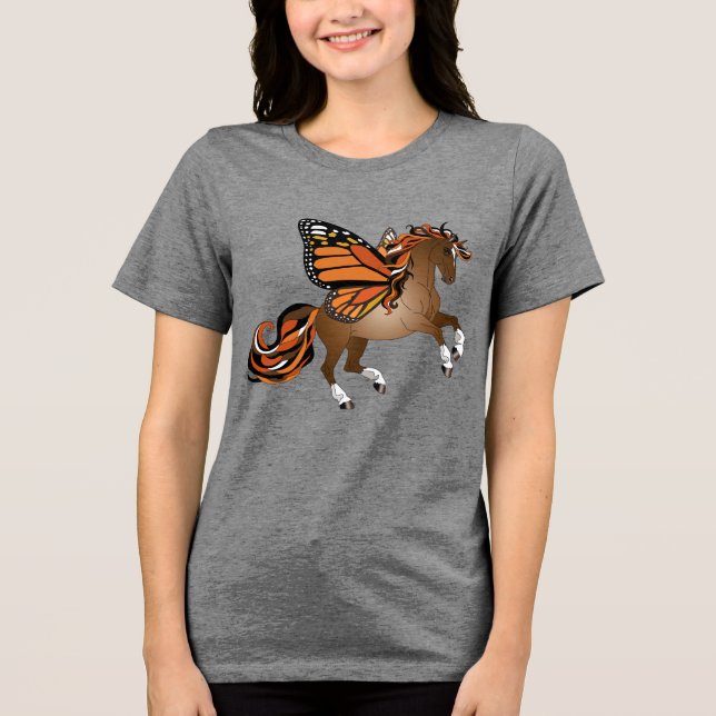 Camiseta Triblenda Caballo de crianza con alas de mariposa monarca (Anverso)