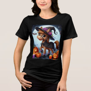 Camiseta Triblenda Caballo de Halloween/Caída, bate y calabazas