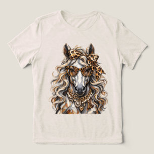 Camiseta Triblenda Caballo Glam Estampado Leopardo Cadena Oro Declara