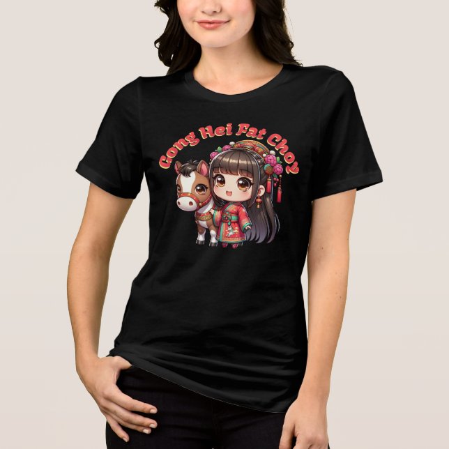 Camiseta Triblenda Caballo y Chica de Año Nuevo chino personalizado (Anverso)