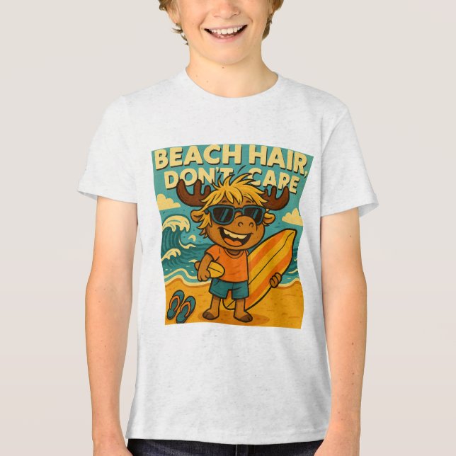 Camiseta Triblenda Cabello de playa, camiseta para niños de verano qu (Anverso)