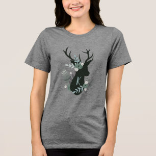 Camiseta Triblenda Cabeza de Ciervo Rústico Monograma Floral Azul Ini