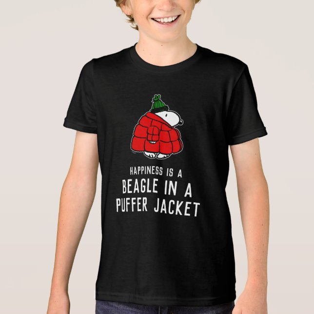 Camiseta Triblenda Cacahuetes | Chaqueta Snoopy Red Puffer (Anverso)