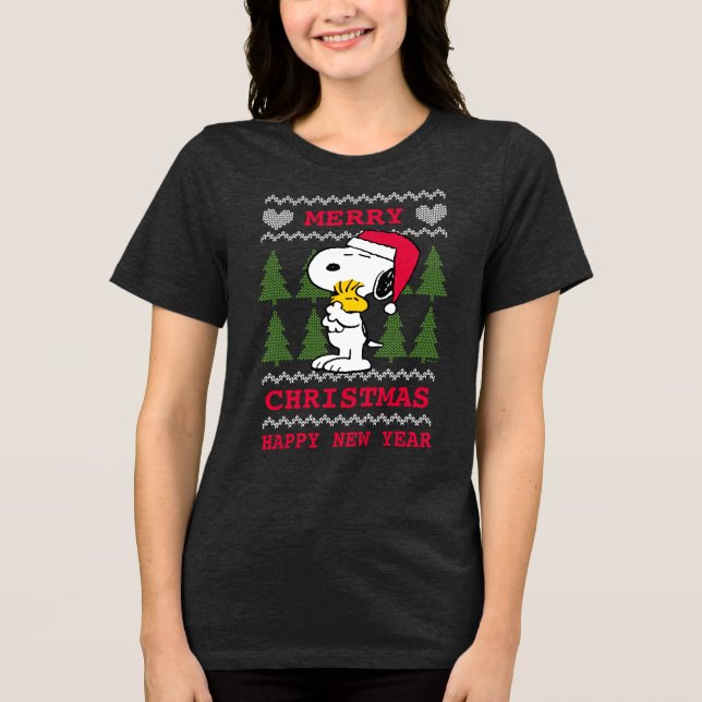 Camiseta Triblenda Cacahuetes | Snoopy & Woodstock Santa Claus Hug (Anverso)