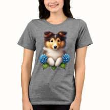 Cachorro adorable con flores azules