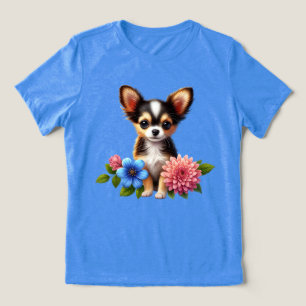 Camiseta Triblenda Cachorro chihuahua con flores decorativas