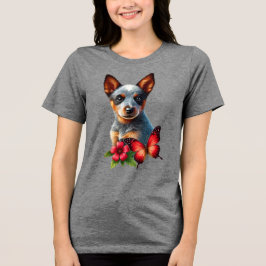 Camiseta Triblenda Cachorro curado con mariposa y flor
