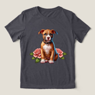 Camiseta Triblenda Cachorro Marrón Adorable con Rosas
