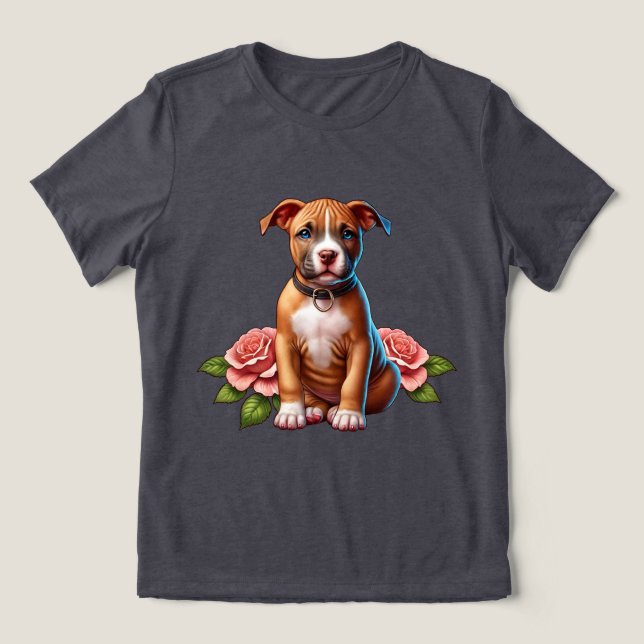 Camiseta Triblenda Cachorro marrón con Rosas (Diseño delantero )