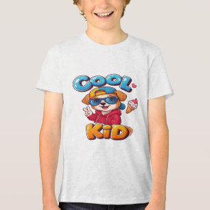 Camiseta Triblenda Cachorro Niño Genial: Perro con Gafas de Sol y Hel