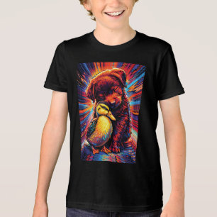Camiseta Triblenda Cachorro y Patito Abrazándose Arte Pop
