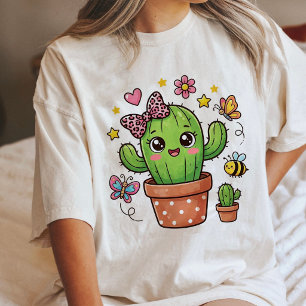 Camiseta Triblenda Cactus Kawaii Adorable Con Mariposas Y Abeja