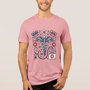 Camiseta Triblenda Caduceo Médico Vintage Patriótico Vector De Enferm