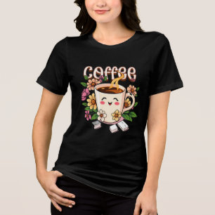 Camiseta Triblenda Café y flores de Kawaii retro