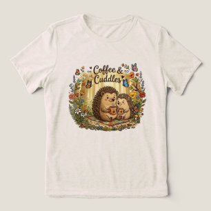 Camiseta Triblenda Café y Mimosas Pareja de Erizo Adorable Combinando