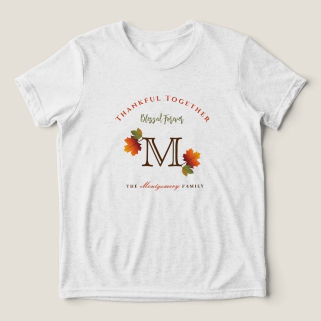 Camiseta Triblenda Caída/Otoño Sale Familia Monograma Acción de Graci (Diseño delantero )
