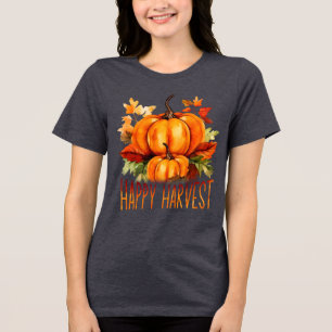 Camiseta Triblenda Calabaza acuática "Happy Harvest" y hojas de otoño