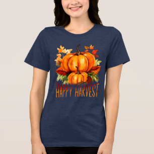 Camiseta Triblenda Calabaza acuática "Happy Harvest" y hojas de otoño