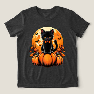 Camiseta Triblenda Calabaza de gato negro retro Halloween otoño