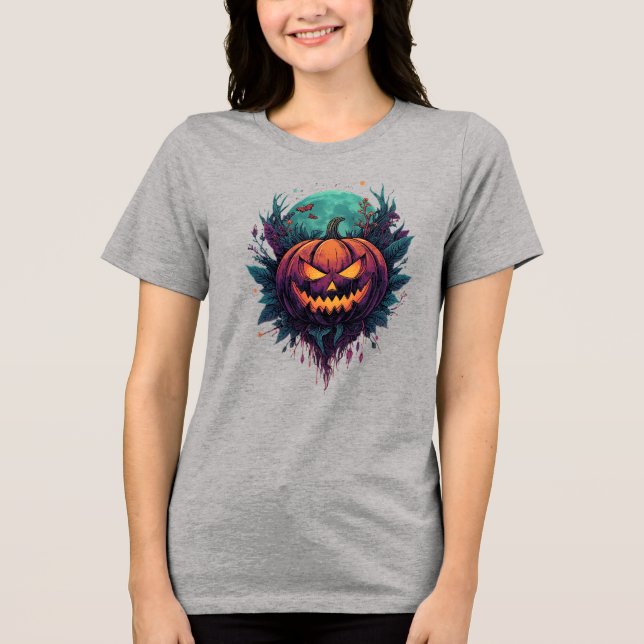 Camiseta Triblenda Calabaza espeluznante bajo la luna llena (Anverso)