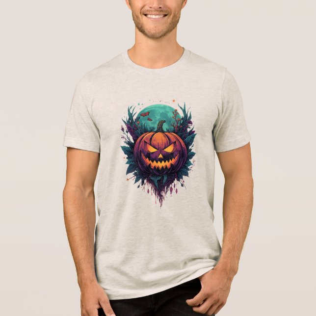 Camiseta Triblenda Calabaza espeluznante bajo la luna llena (Anverso)