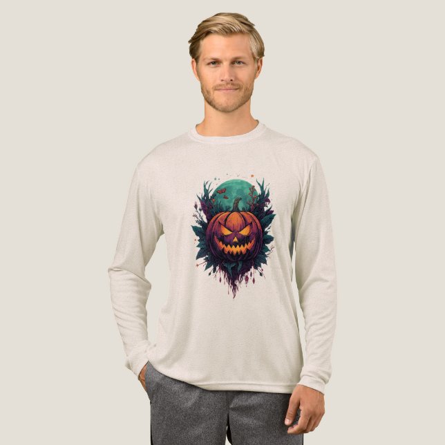 Camiseta Triblenda Calabaza espeluznante bajo la luna llena (Anverso Completo)