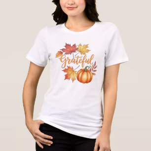 Camiseta Triblenda Calabaza grata y otoño deja a las mujeres