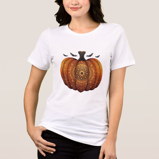 Camiseta Triblenda Calabaza Mandala Magic Halloween Camisas para muje (Anverso)