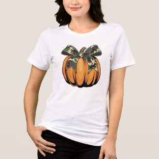 Camiseta Triblenda Calabaza naranja con lazo de camuflaje Otoño Hallo