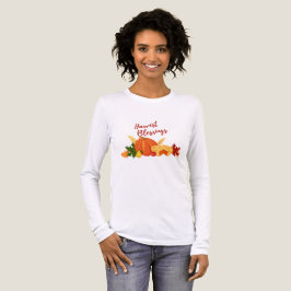 Camiseta Triblenda Calabaza, pieles, hojas y "cosecha bendiciones"