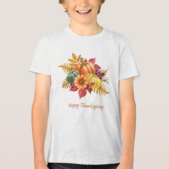 Camiseta Triblenda Calabazas de Acción de Gracias Camiseta para niños (Anverso)