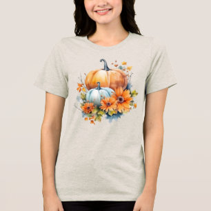 Camiseta Triblenda Calabazas otoñales con flores y follaje