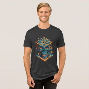 Camiseta Triblenda Calavera cúbica retro - Estilo audaz y vibrante